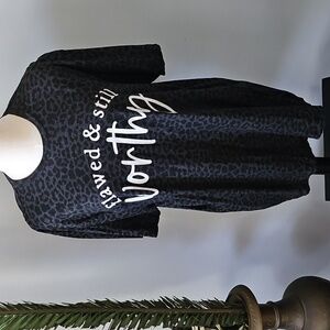 Live And Tell Black And Gray Leopard Print Short Sleeve Tee with White Graphics